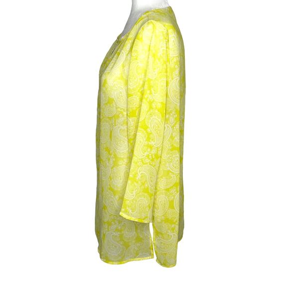 Ann Taylor Lemon Yellow and White Paisley Sheer V-Neck Tunic Blouse Cover Up - Picture 4 of 8